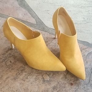 Mustard suede heeled booties